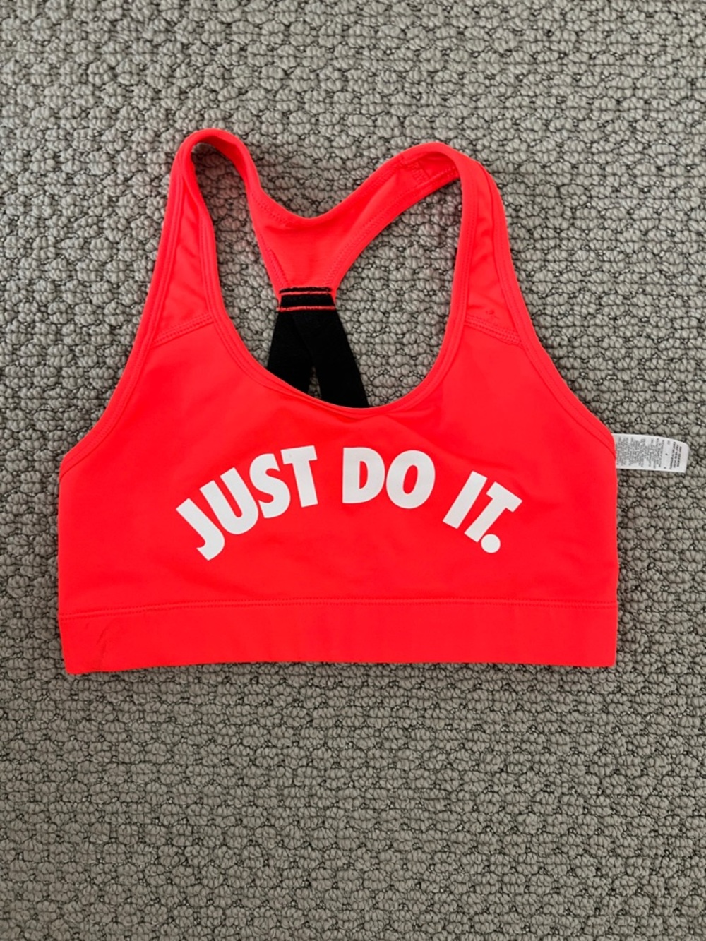 Nike Bright Red/Orange Racerback Sports Bra with White Logo size small